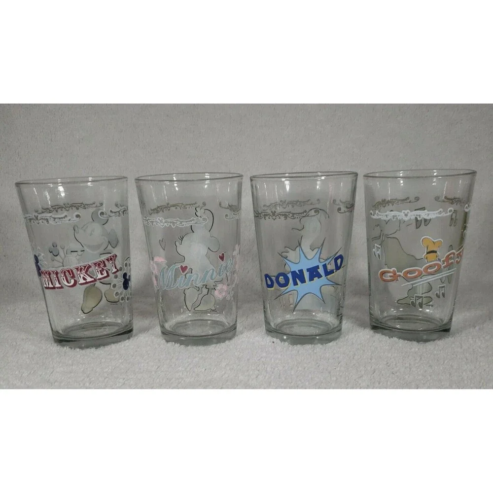 Disney Mickey Mouse Minnie Donald Duck Goofy Vintage Juice Glasses Rare Uncommon